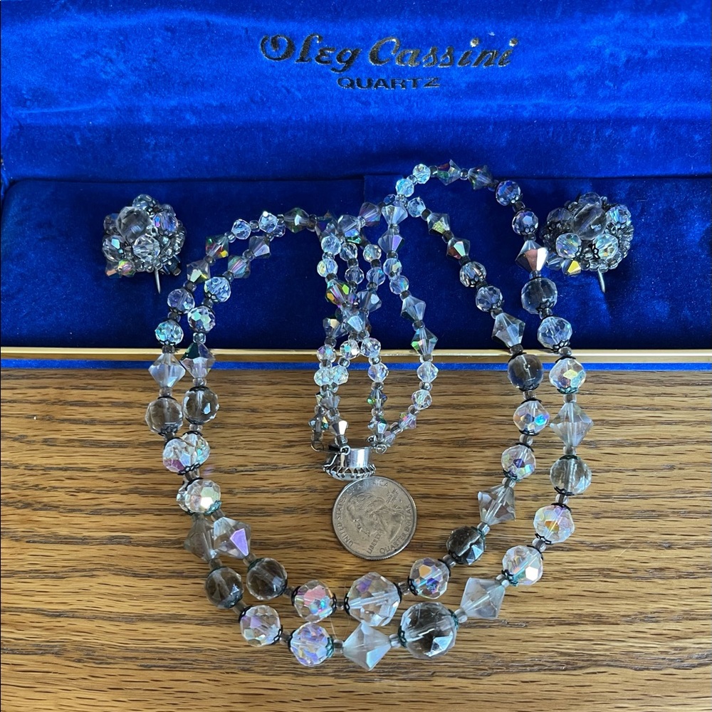 Vintage Bling! Oleg Cassini VTG quartz necklace set